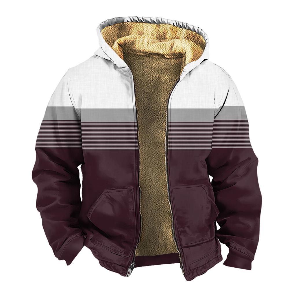 Мужская зимняя флисовая толстовка с капюшоном на молнии с накладным карманом, повседневная куртка