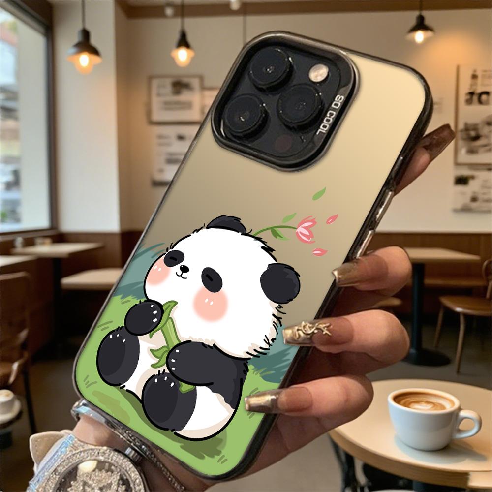 Милый чехол-панда с бамбуком и цветком для iPhone 16 15 14 13 12 11 Pro Max/Mini, противоударный, защита от царапин, премиальная жесткая крышка