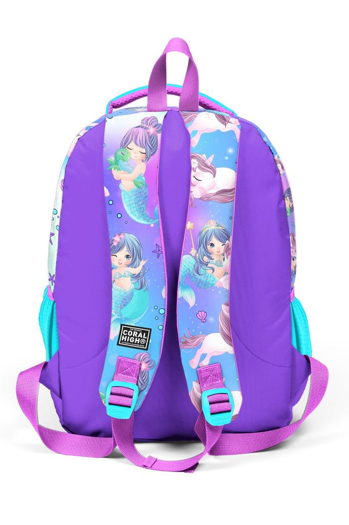 Коралловый детский школьный рюкзак с тремя отделениями, фиолетовый, розовый, единорог, русалка, 23657