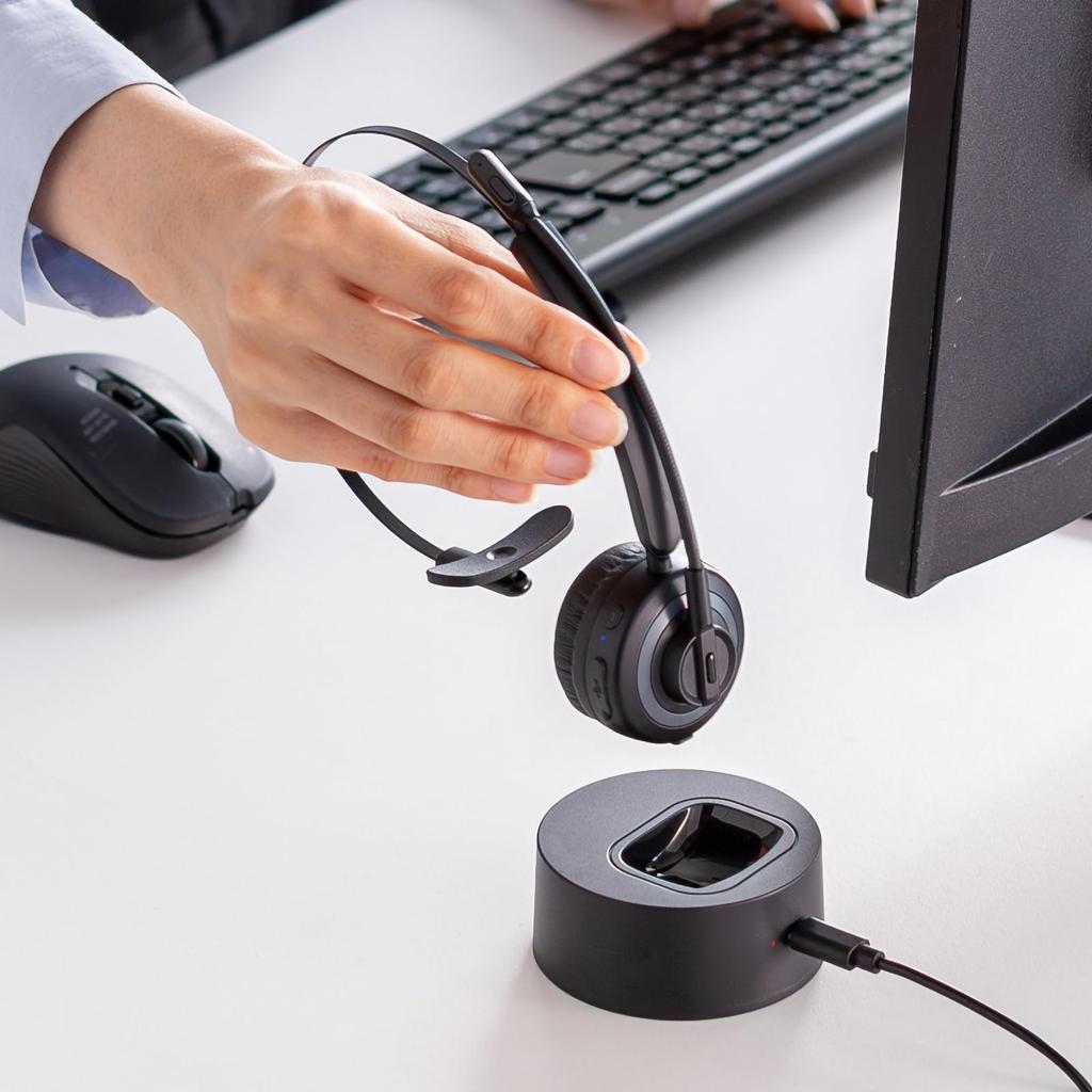 Sanwa Supply Bluetooth-гарнитура с функцией шумоподавления и зарядкой (с люлькой) ММ-BTMH66BK