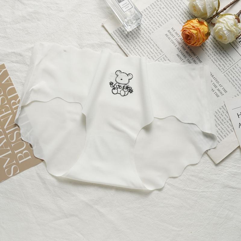 Cute Cartoon Print Breathable Bottom Crotch Briefs Women Ice Silk Mid-Waist Underwear Panties Comfortable Girl Underwear