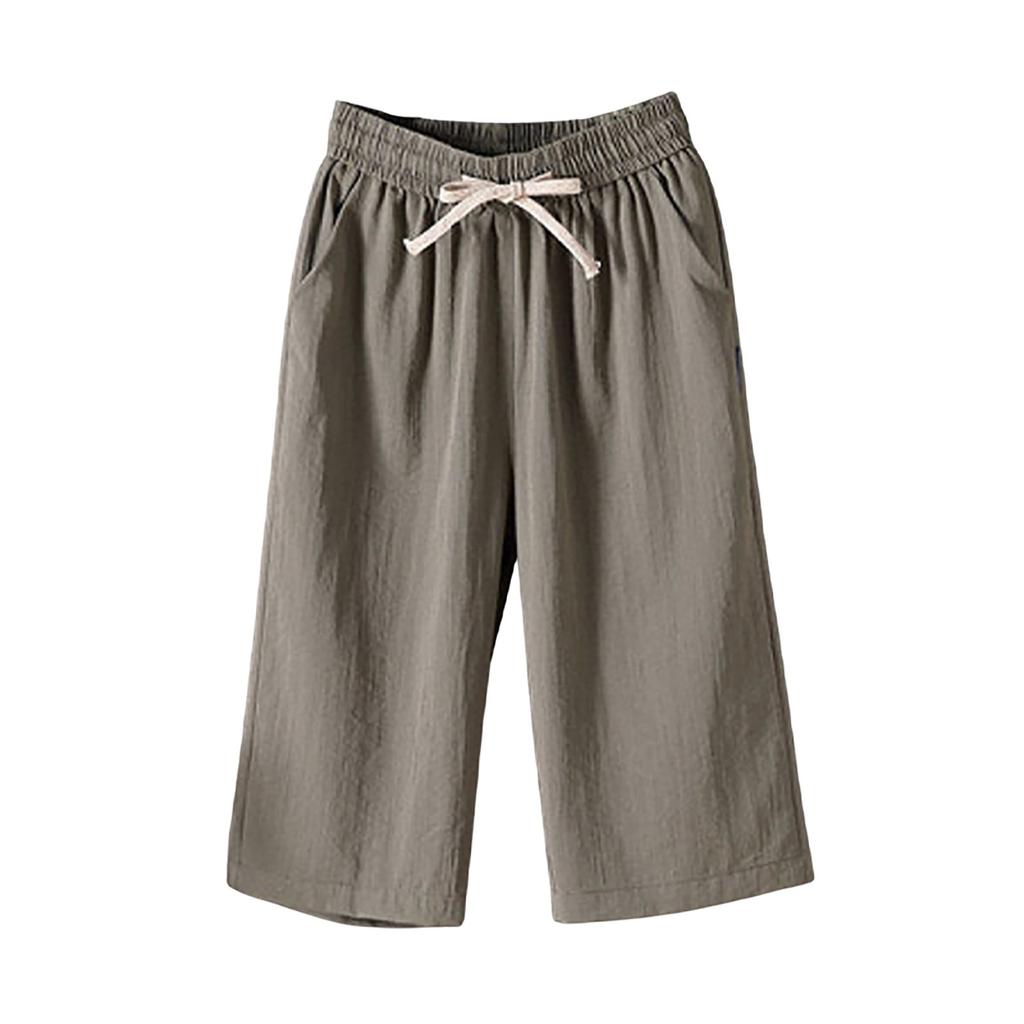 Женские широкие брюки с карманами, легкие, с высокой талией, свободные, укороченные брюки с поясом