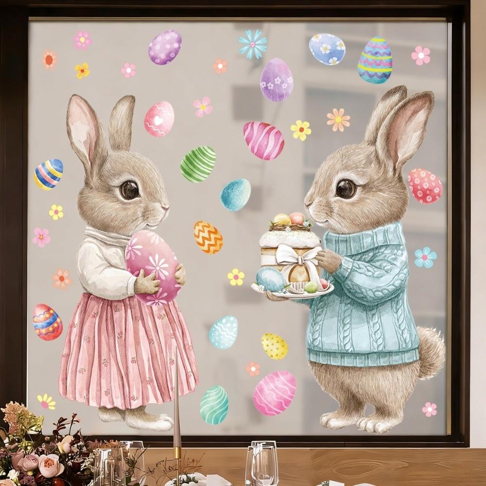 Cartoon Rabbit Easter Window Door Stickers PVC Happy Easter Bunny Decal Ester Decorations