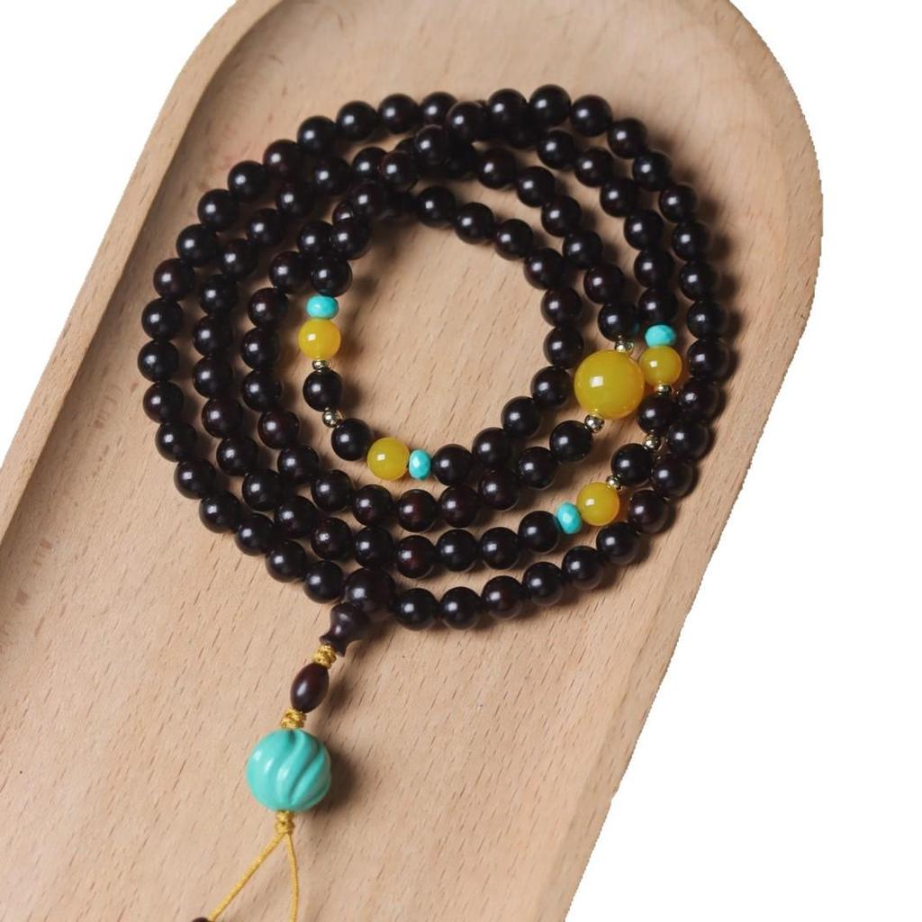 Small-Leaf Rosewood Buddhist Beads Bracelet - 0.8 Multiloop for Men & Women