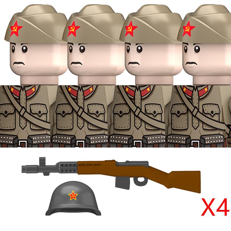 Нетоксичные Военные Вторая Мировая Война Советские Фигурки Униформа М35 Строительные Блоки Армия России Пехота Лодка Шляпа Стальной Шлем Pps Оружие Кирпичи Игрушки Дети