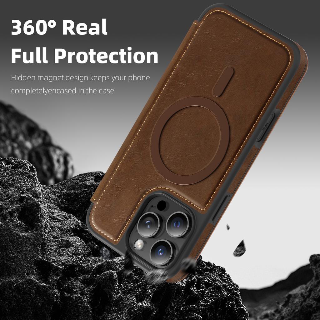 For iPhone 15 Pro Max Case Compatible with MagSafe RFID Blocking Card Holder Leather Phone Cover