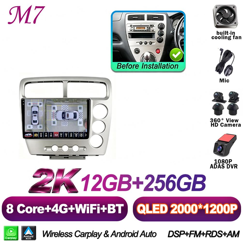 Android 16 For Honda Civic EP3 2000-2005 RHD Car Radio Stereo Head Unit Multimedia Video Player GPS Navigation 2K QLED 9 Inch 5G