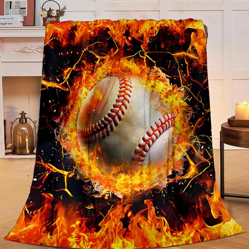 1PC Flaming Football Artwork Flannel Blanket Gift, Suitable for Both Men And Women, Soft Ideal for Beds And Sofa, Birthday Or Christmas Gift
