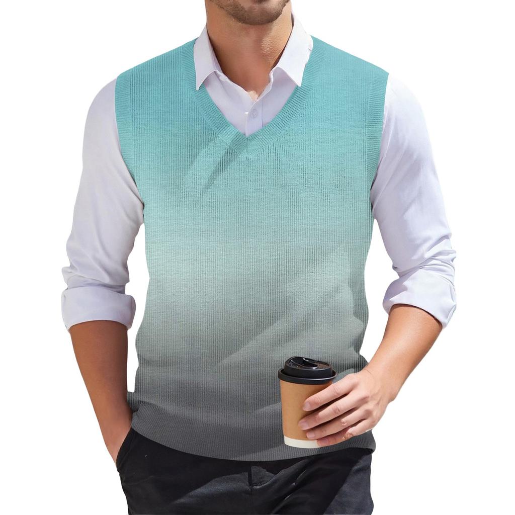 Мужской модный принтованный V-образный вырез без рукавов трикотажный пуловер