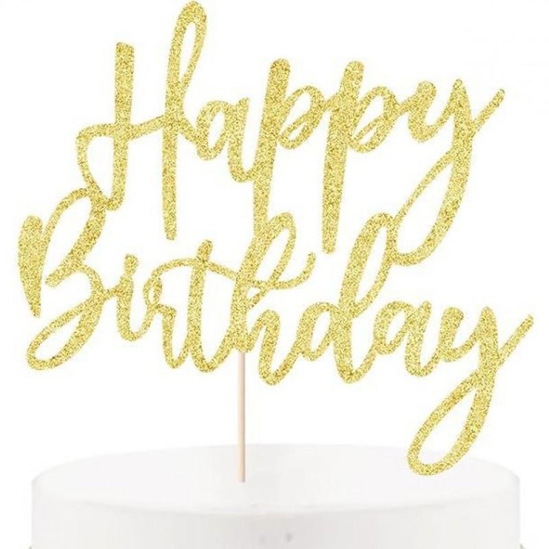 Birthday Cake Toppers Set - Glitter Alphabet Letters Decorative Picks Party Dessert Decoration