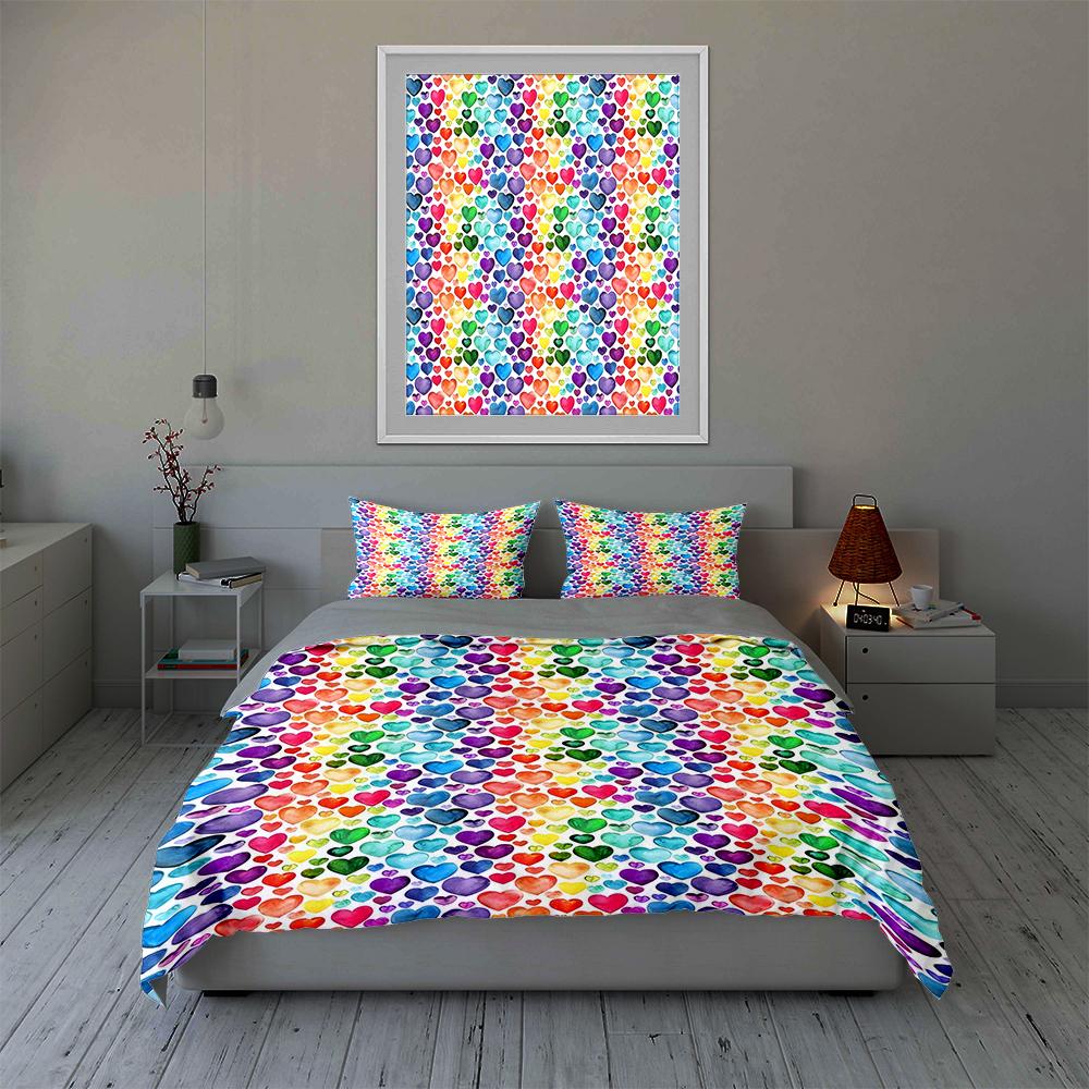 Multicolored heart pattern. Bedding Duvet cover sets Duvet covers Pillowcases gifts (1 * Duvet Cover 2 * Pillowcases, without duvet insert)