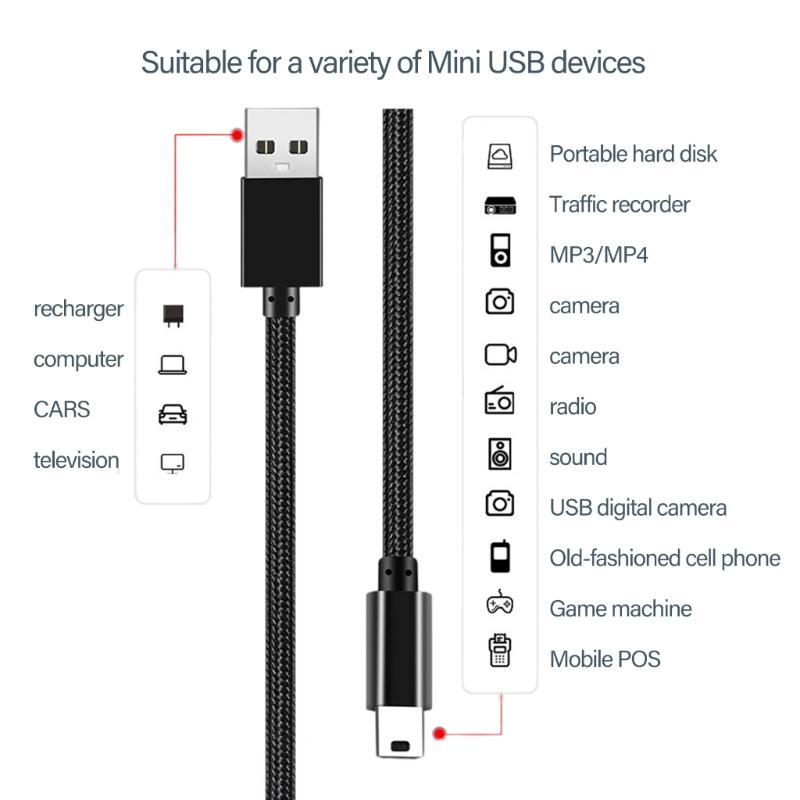 Мини-USB-кабель Быстрая скорость Мини-USB-кабель Кабель для быстрой передачи данных Плетеный нейлоновый шнур для быстрой передачи данных и зарядки