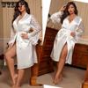 Plus Size Loose Bathrobe Home Service Thin White Lace Pajamas Women's Simulation Silk Home Cardigan