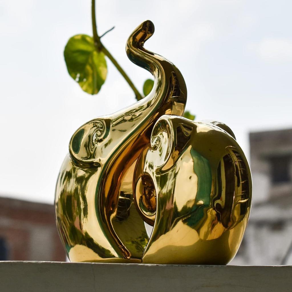 Beautiful Golden Elephant Couple for Home Decor (Pack of 2, Golden)