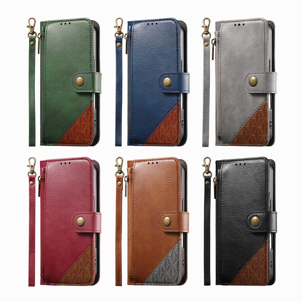 Color Blocking Luxury Magnetic Cards Solt Wallet Leather Phone Case for iPhone 17 Pro Max 16 Plus 15 14 17 Air Strap Flip Cover