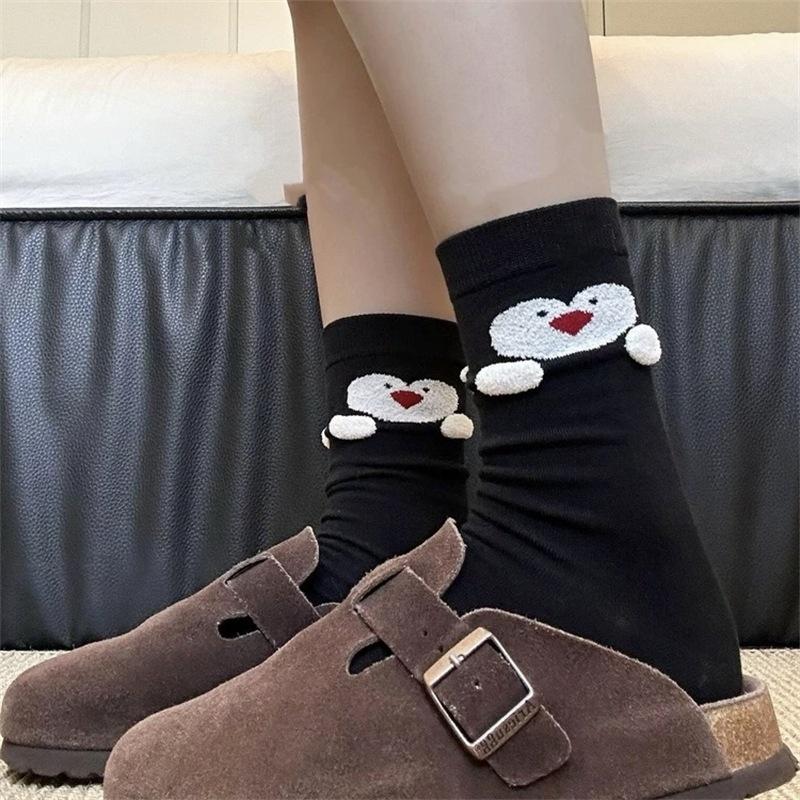 Female Spring and Autumn New Trend Cartoon Flocking Animal Cute Penguin Tube Pile Socks
