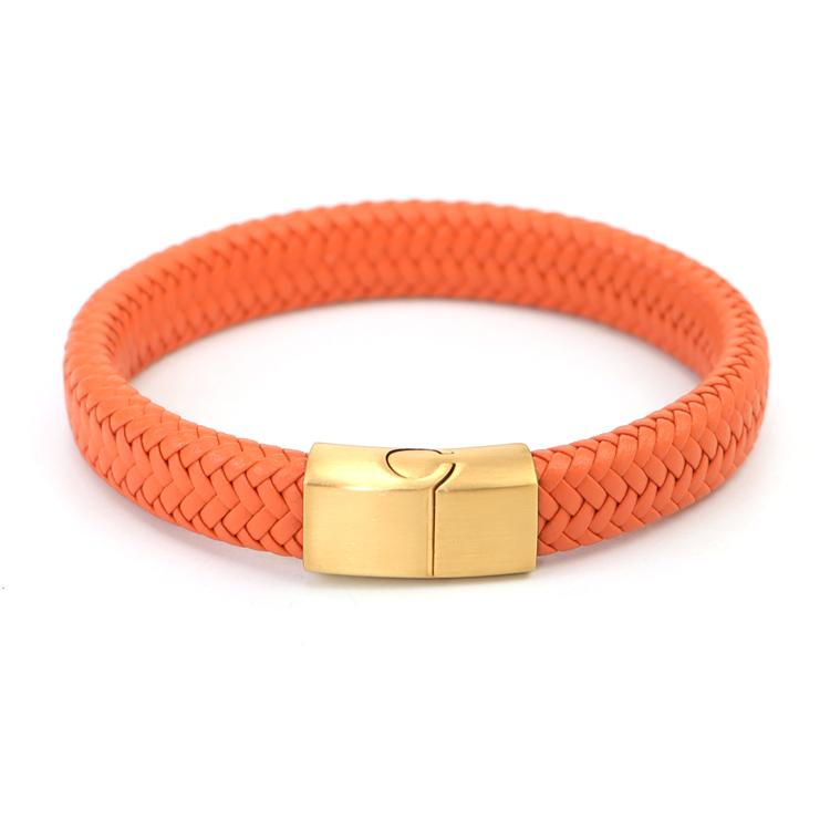 High Quality Multicolor Orange Leather Bracelet Stainless Steel Magnetic buckle Stain Genuine Braided Leather Men Bracelet
