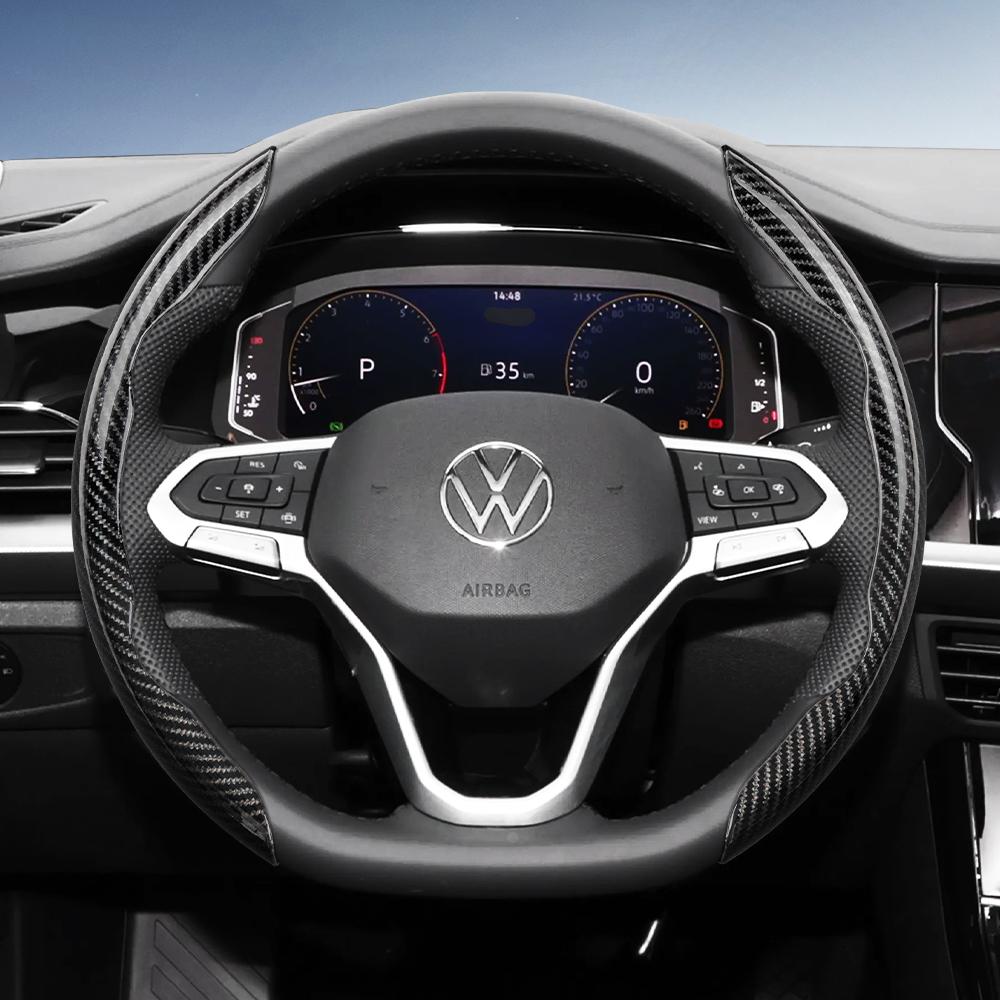 vcxja9 Suitable for Volkswagen Carbon Fiber Texture Steering Wheel Cover with Segmented Quick-Release Design, Durable, for Tiguan Golf T-Roc Polo 