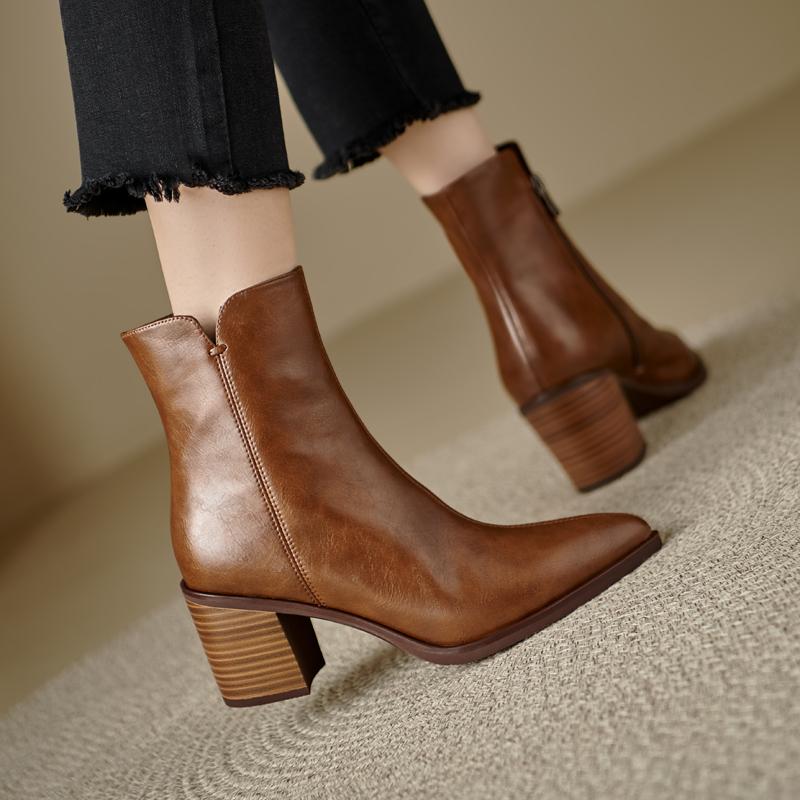 Fashion 2024 Autumn Women Boots Pointed Toe Chunky Heel Shoes for Women Concise Zipper Ankle Boots Chelsea Western Boots High Heels