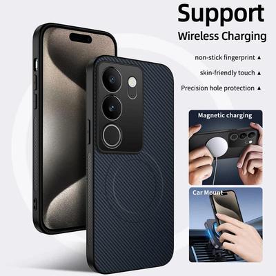 Магнитный Беспроводной Зарядный Чехол из Углеродного Волокна для Телефона vivo V27 V29 C29E V30 V40 Pro V50 Lite Защитный Силиконовый Мягкий Чехол на Заднюю Панель
