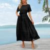 Женские летние повседневные свободные сарафаны 2024 года, длинное платье, однотонные платья с короткими рукавами и круглым вырезом