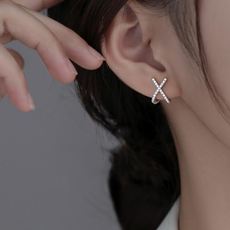 Real 925 Silver Zircon Cross Exquisite Stud Earrings For Women Classic Fine Jewelry Niche Light Accessories