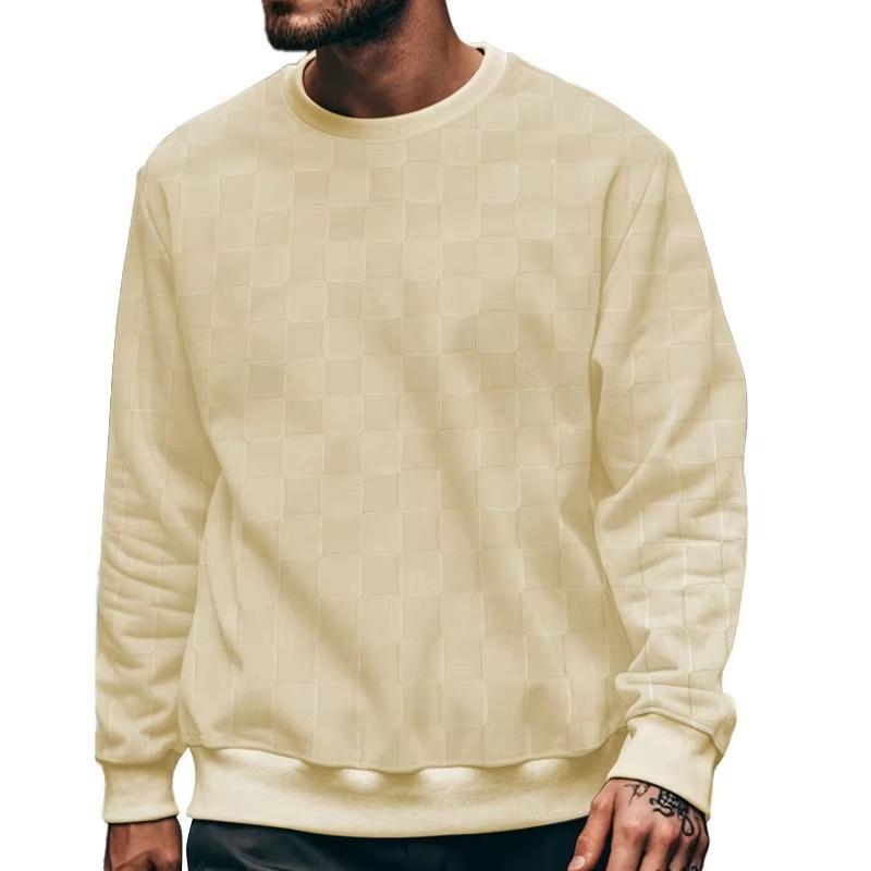 Весенняя мужская клетчатая футболка с круглым вырезом, модная толстовка в клетку Harajuku, плотная повседневная футболка с длинным рукавом, уличная одежда