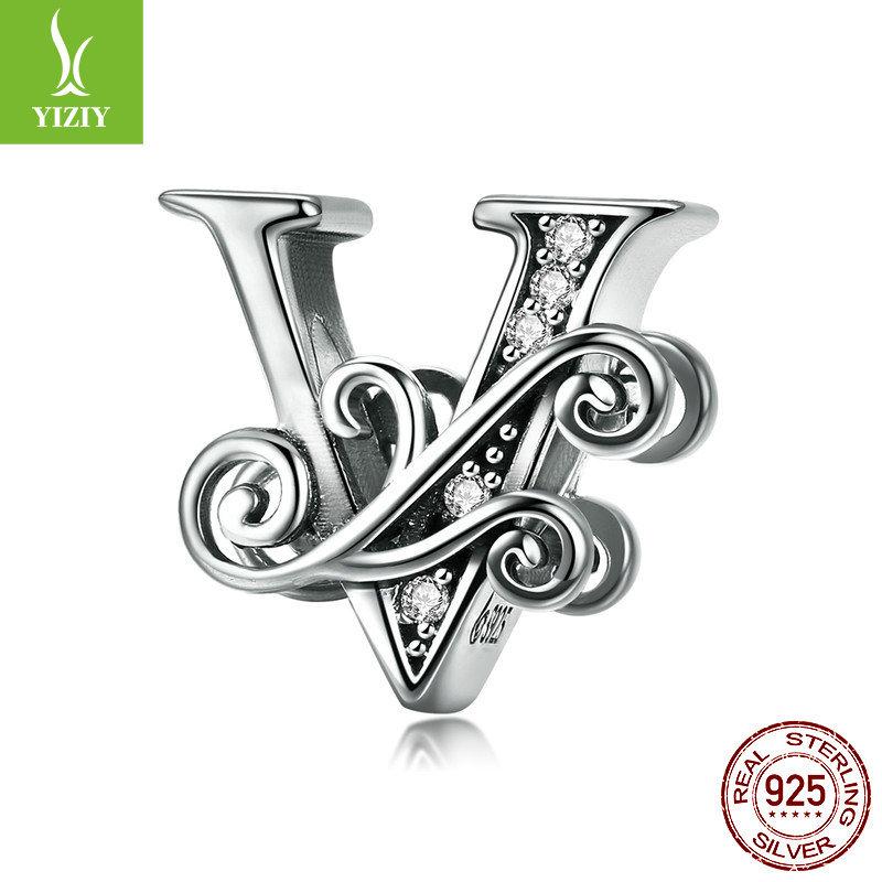 Браслет из 26 букв, аксессуар с бусинами, бусины из циркониевого стерлингового серебра, рассыпные бусины Bsc030