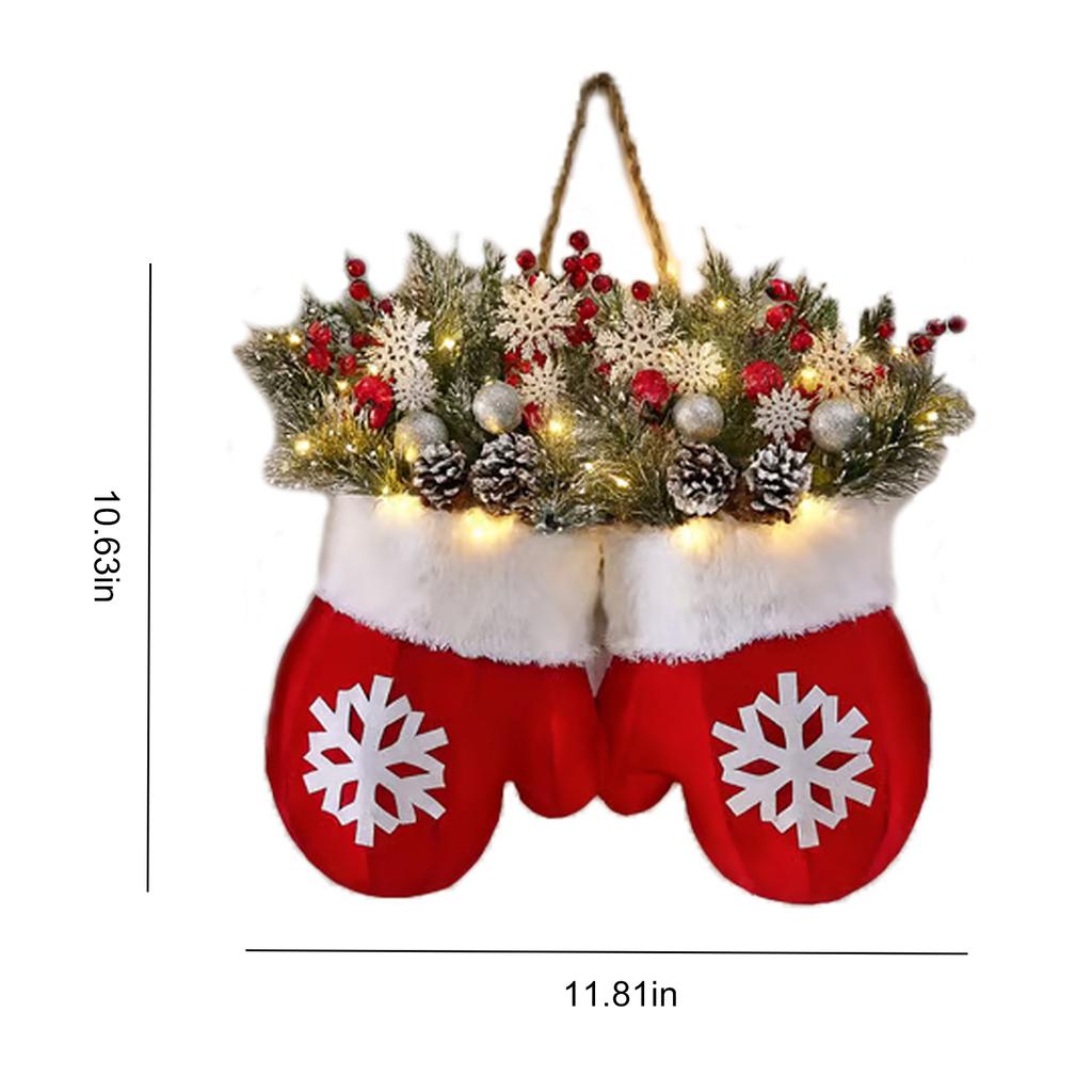 Christmas Gloves Door Decoration with Light LED Christmas Decoration Artificial Garland for DIY Front Door Window Wall