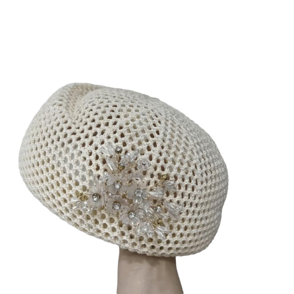 French Hollow Out Beret Ethnic Women Knit Fabric Cap Fashion Floral Painter hat Leisure