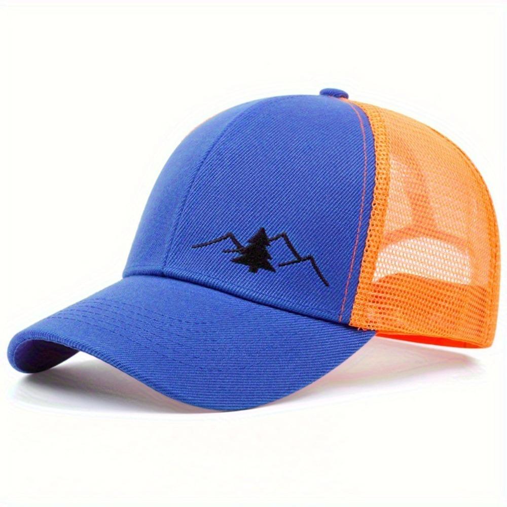 Mountain Embroidery Mesh Cap Adjustable Fit Sun Shading Hat Breathable Hat Unisex Wear