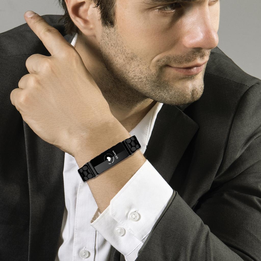 Ремешок для часов Fitbit Inspire HR/Inspire 2/Inspire, жемчужной формы, из нержавеющей стали, черный, для запястья