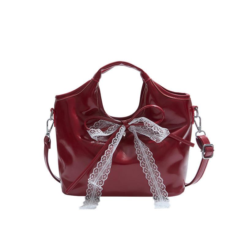 Ribbon Bow Pu Water Bucket Bag For Women With Crossbody Strap And Inner Zipper Pocket For Daily Use