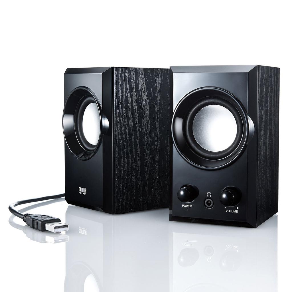 SANWA SUPPLY USB-динамик в деревянном корпусе с пассивным радиатором черного цвета MM-SPU7BK