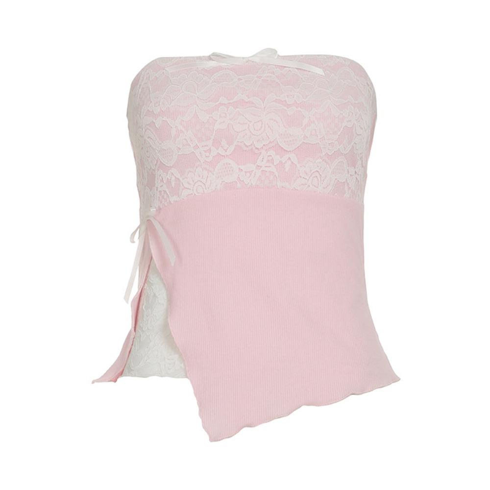 Slim Fit Lace Tube Tops Fake Two Pieces Women Camisole Elegant Sleeveless Crop Top Women