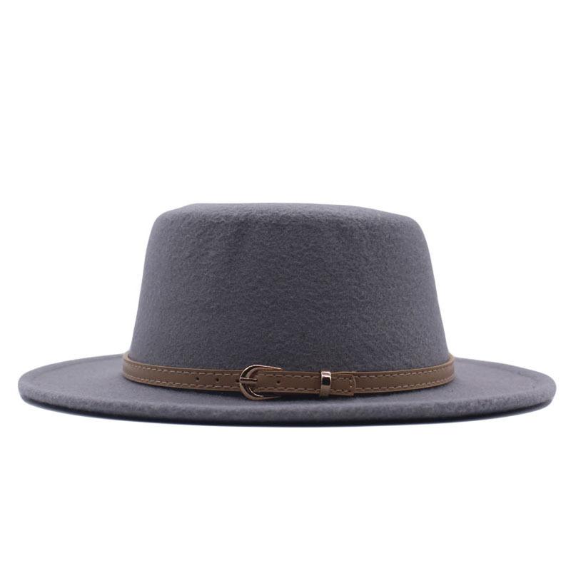 Autumn and winter new British men's top hat, flat-top woolen hat, European and American jazz hat, big-brimmed women's hat