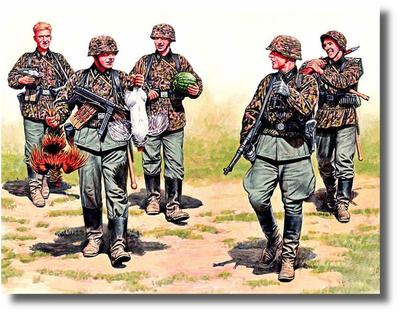Master Box Масштаб 1/35 Немецкая пехота Ваффен-СС (5 фигур) Восточный фронт Заготовка продовольствия Набор пластиковых моделей MB35083