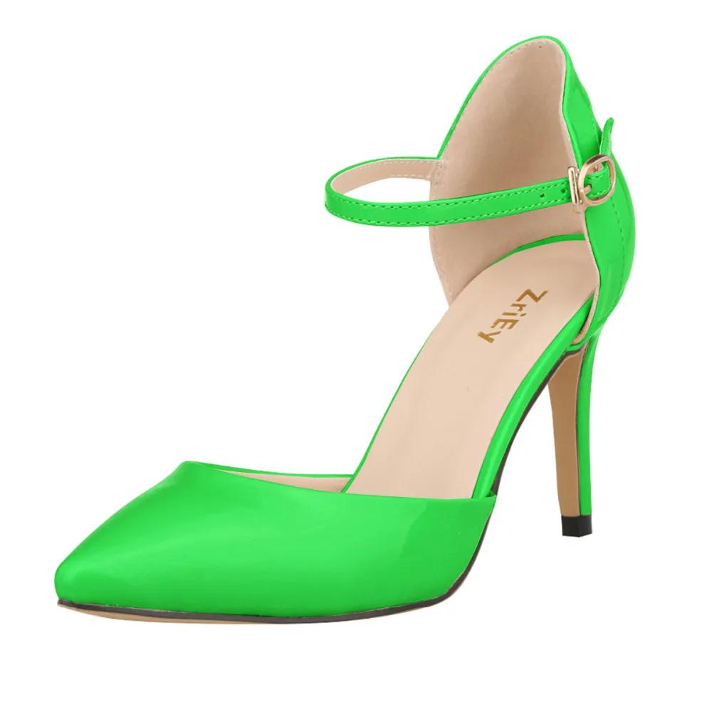 Новые женские туфли-лодочки с острым носком, лакированная кожа, высокие каблуки, сексуальные босоножки с ремешком на щиколотке, женские туфли для вечеринки и свадьбы, Femininos 952-7PA