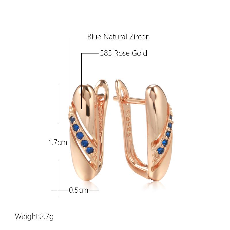 New Simple Blue Natural Zircon Earrings For Women  Rose Gold Ethnic Bride Wedding Earrings Stylish Vintage Jewelry