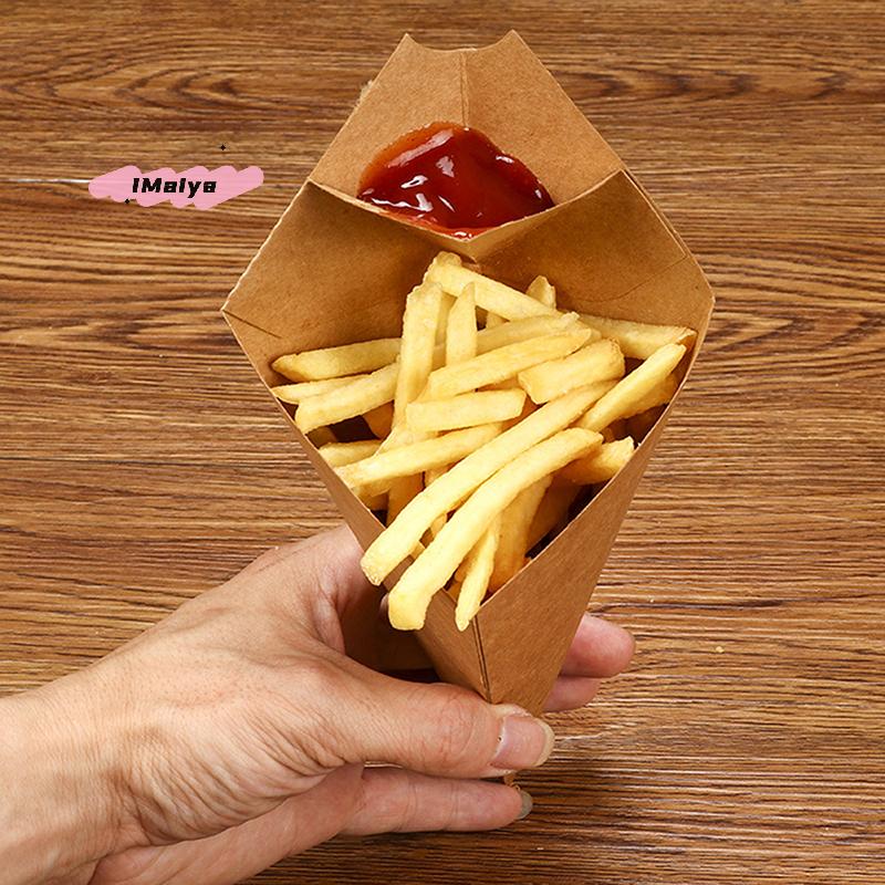 M-20Pcs Disposable French Fries Paper Cup Kraft Paper Fry Charcuterie Cups Snack Dessert Cake Popcorn Party DIY Bakin Supplies