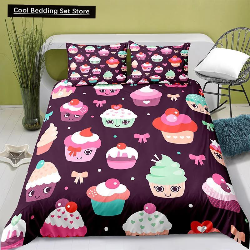 Милый мультфильм Еда Король Королева Пододеяльник Pearl Молочный Чай Постельное белье Детский Подростки Взрослые Десерт Картофель фри Кола Полиэстер пододеяльник