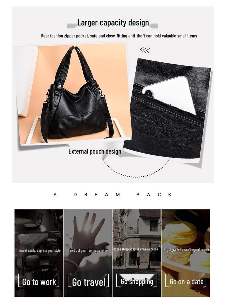 Genuine Leather Large Capacity Women's Handbag – Soft Sheepskin Single Shoulder Crossbody for Middle-Aged & Elderly Ladies