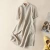 Летнее женское платье с отложным воротником, короткими рукавами и пуговицами, трапециевидной формы, струящийся подол, повседневное свободное платье миди с принтом в стиле ретро