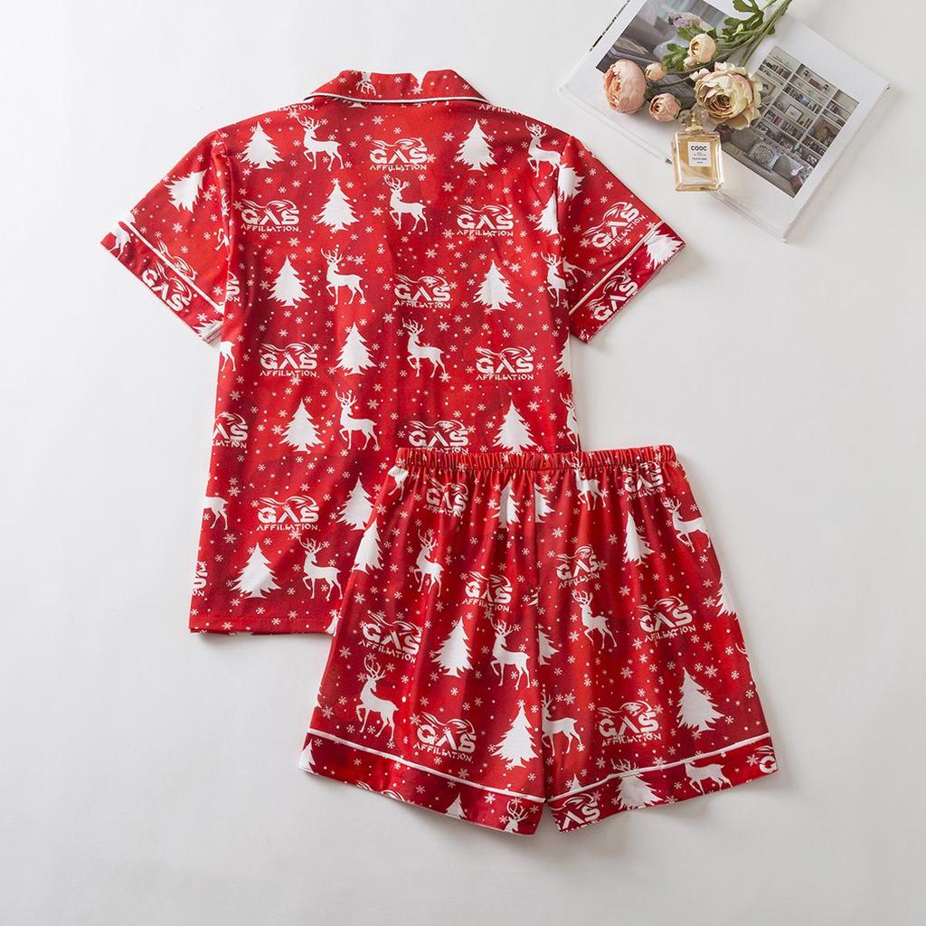 Европейский и американский рождественский принт Женский пижамный комплект - Топ с длинным рукавом и брюки, Хлопковая домашняя одежда для осени/зимы