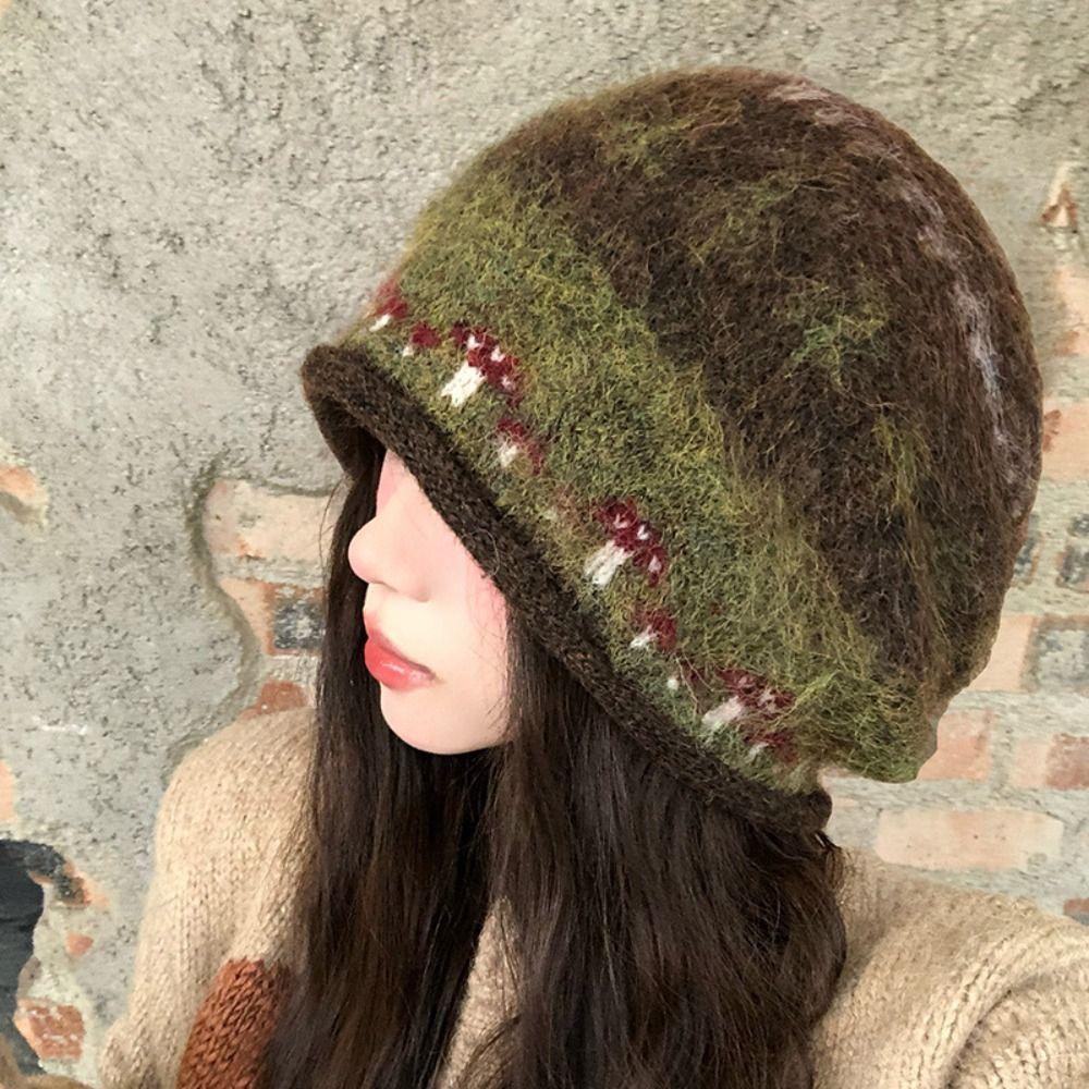 Fashion Ethnic Style Fair Isle Style Knitted Hat Windproof Thicken Winter Pullover Hat Retro Warm Beanies Hat Autumn