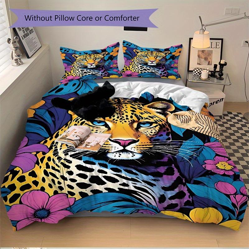 3pcs Leopard Floral Bedding Cover Set, Fashion Classic Popular Print Bedding Set, Soft Comfortable, All - Season Use, For Bedroom, Guest Room113