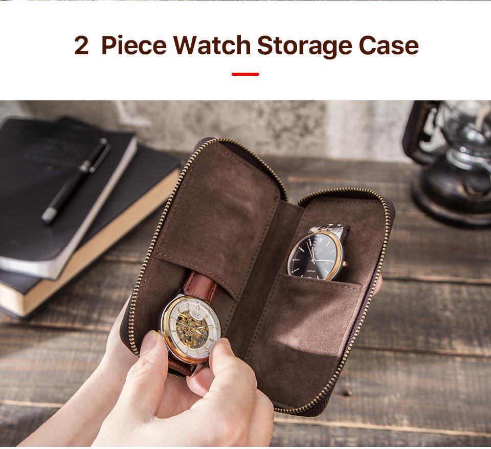 CONTACTS FAMILY Two-Piece Top Grain Cowhide Watch Pouch - Handmade Storage for Couple's Wristwatches
