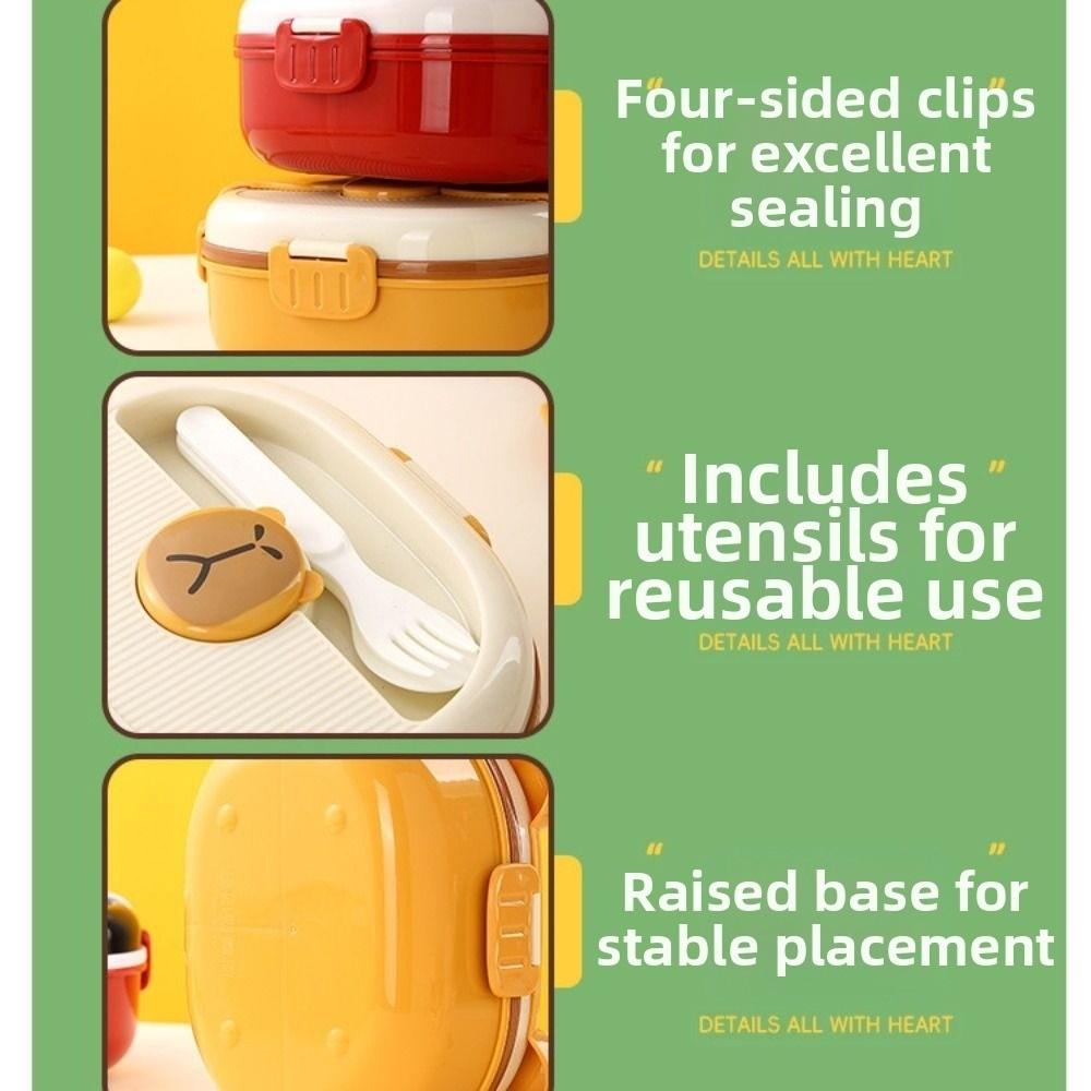 Cartoon Portable Lunch Box Plastic with Compartment Food Container Sealed Leak-Proof Thermos Bowl Microwave