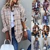 Women's Fashion Casual Plaid Jacket Long Sleeve Lapel Button-Down Shirts Shacket Coat