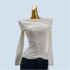 Desire Ruched off-Shoulder off-Shoulder Knitting Bottoming Shirt Silm Slim Looking Gentle Style Long Sleeves Wool Soft Glutinous Inner Wear for Women